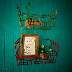Red Metal Basket Wall Mount